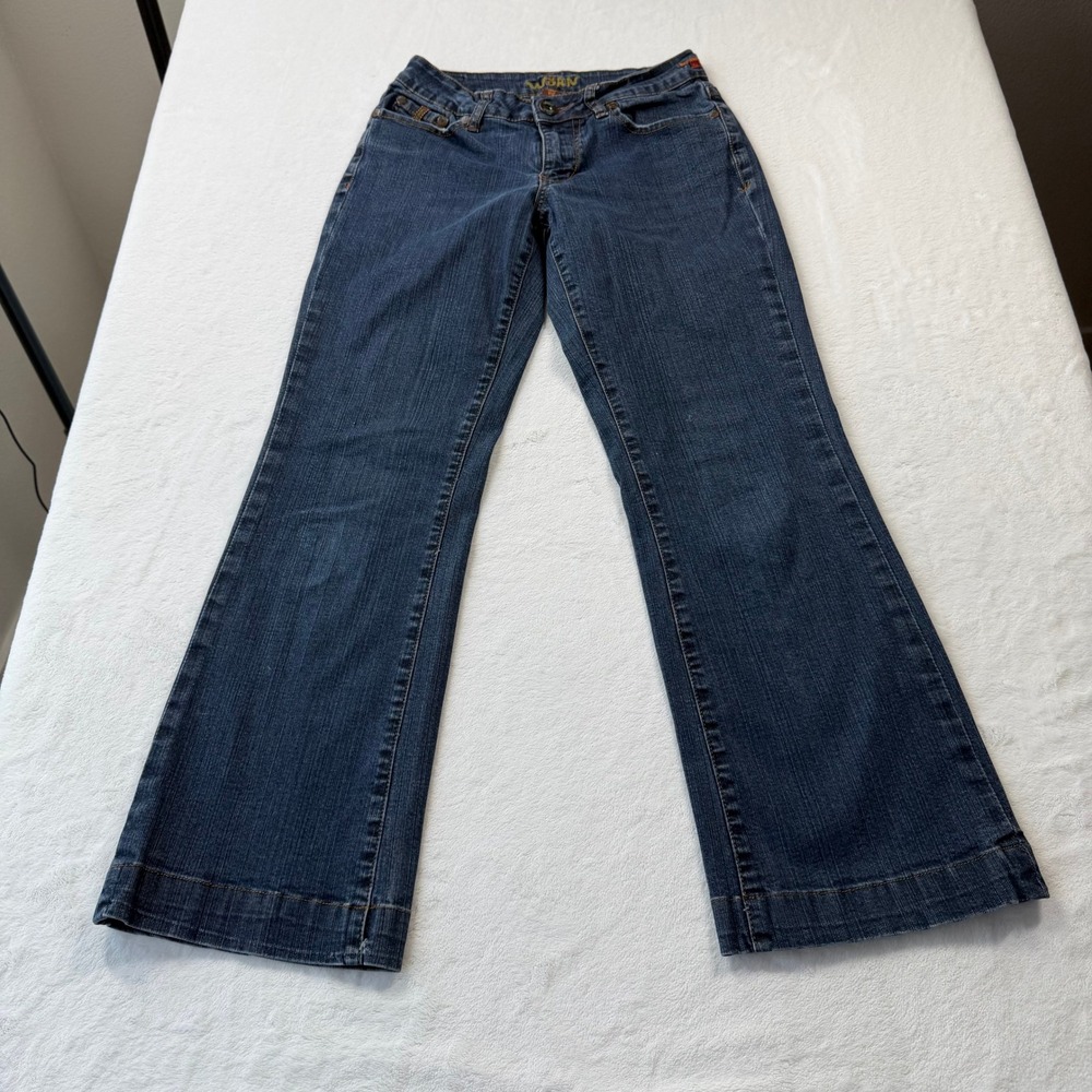 Worn Bootcut Jeans Womens P2 Blue Good Petite Stretch Dark Wash Denim